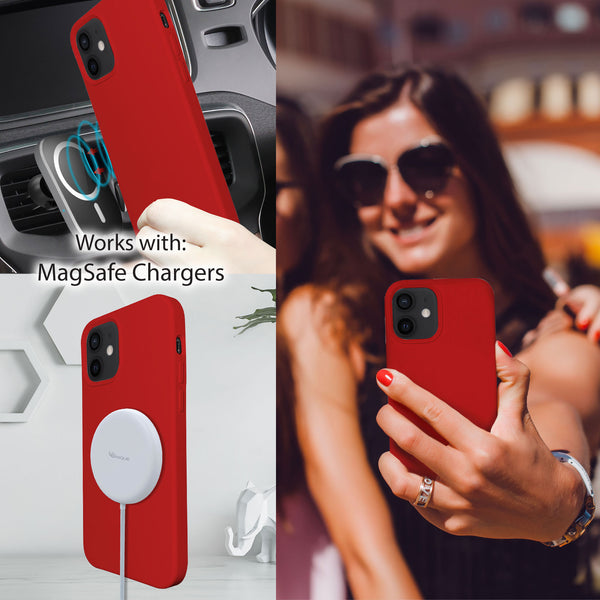 Red iPhone 12 Silicone Case with Magnetic Ring for MagSafe Wireless Charging