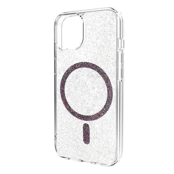 iPhone 14 Sparkling Clear Case with Magnetic Ring for MagSafe Wireless Charging