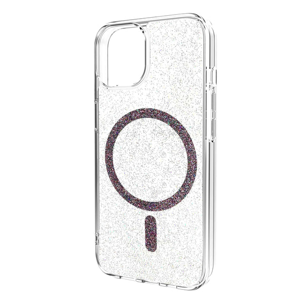 iPhone 14 Plus Sparkling Clear Case with Magnetic Ring for MagSafe Wireless Charging