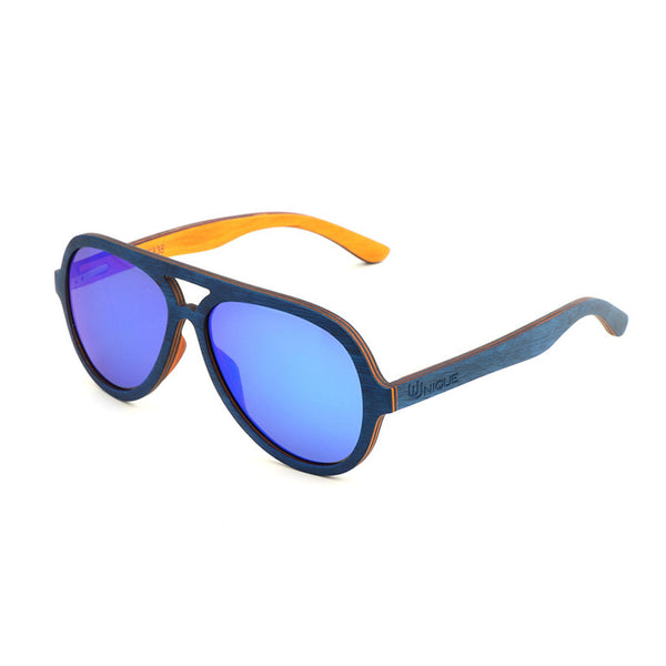 Eco Friendly Unisex Wooden Sunglasses Aviator Blue