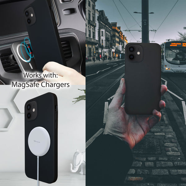 Black iPhone 12 mini Silicone Case with Magnetic Ring for MagSafe Wireless Charging