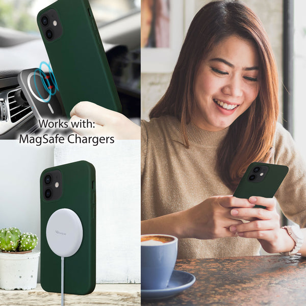 Green iPhone 12 mini Silicone Case with Magnetic Ring for MagSafe Wireless Charging