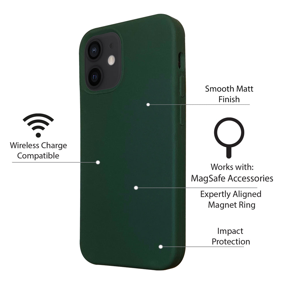 Green iPhone 12 mini Silicone Case with Magnetic Ring for MagSafe