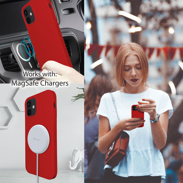 Red iPhone 12 mini Silicone Case with Magnetic Ring for MagSafe Wireless Charging
